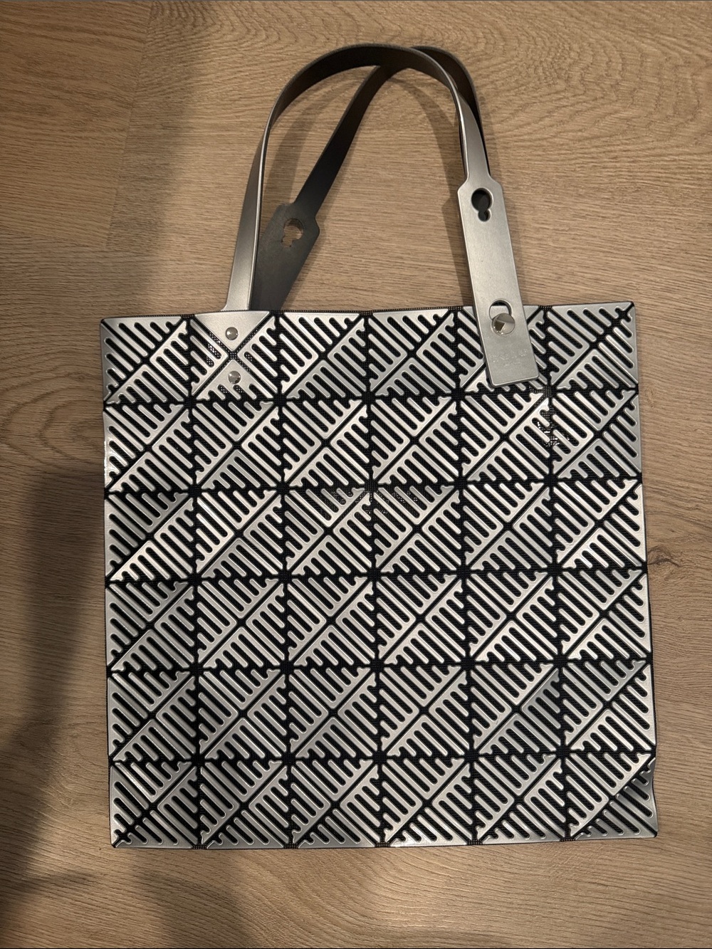 Issey Miyake Black and Silver Geometric Tote Bag